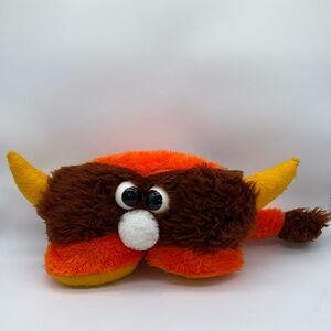 Vintage Hand Made Plush Stuffed Toy Yellow Horns Brown Orange Body with Tail